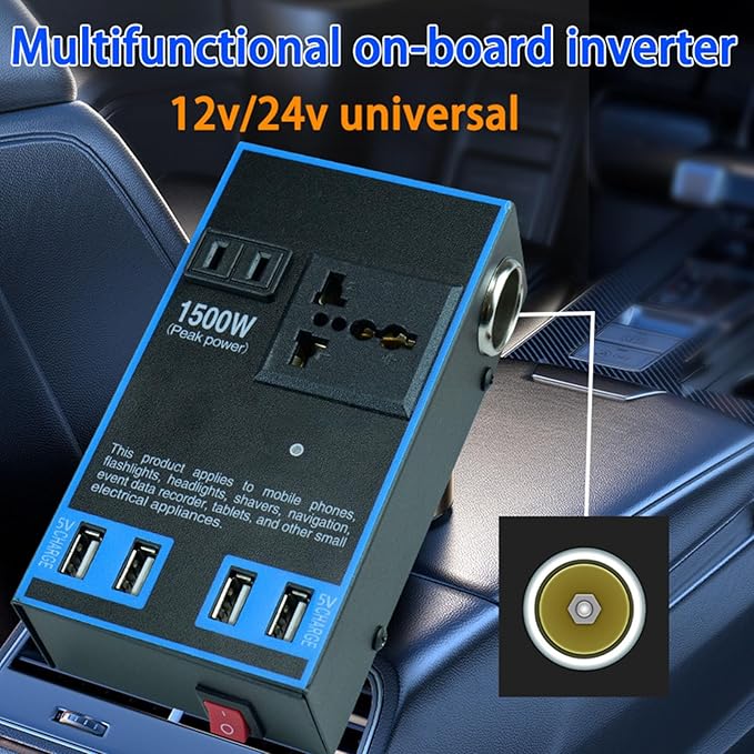 1500W Car Power Inverter – DC to AC Converter with USB Ports for 12V/24V Vehicles
