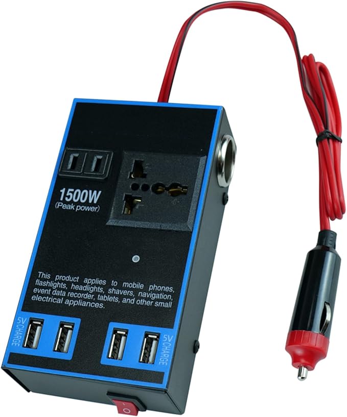 1500W Car Power Inverter – DC to AC Converter with USB Ports for 12V/24V Vehicles