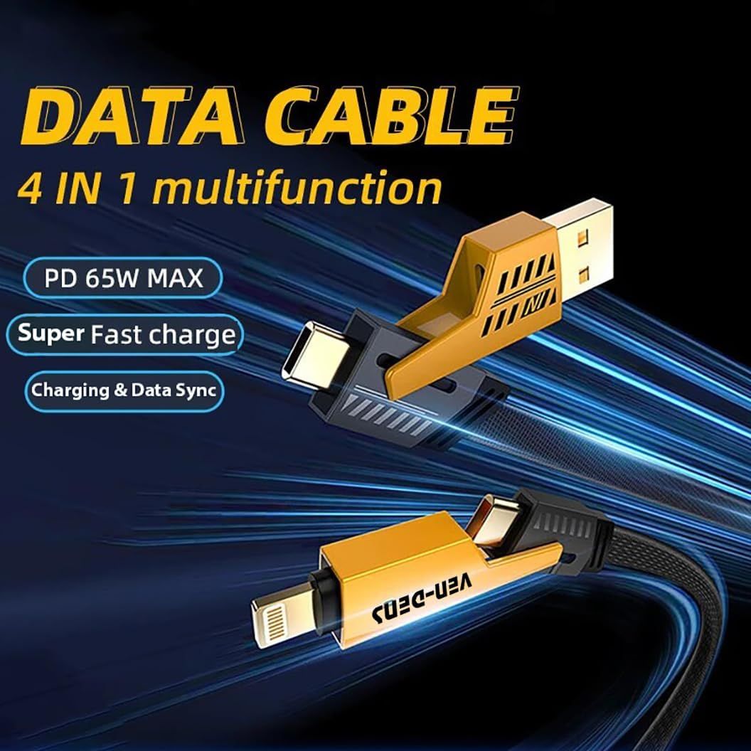 4 in 1 Multi Charging Cable – USB Type C & Lightning Fast Charging Cable with Data Sync for iPhone, Android & Devices