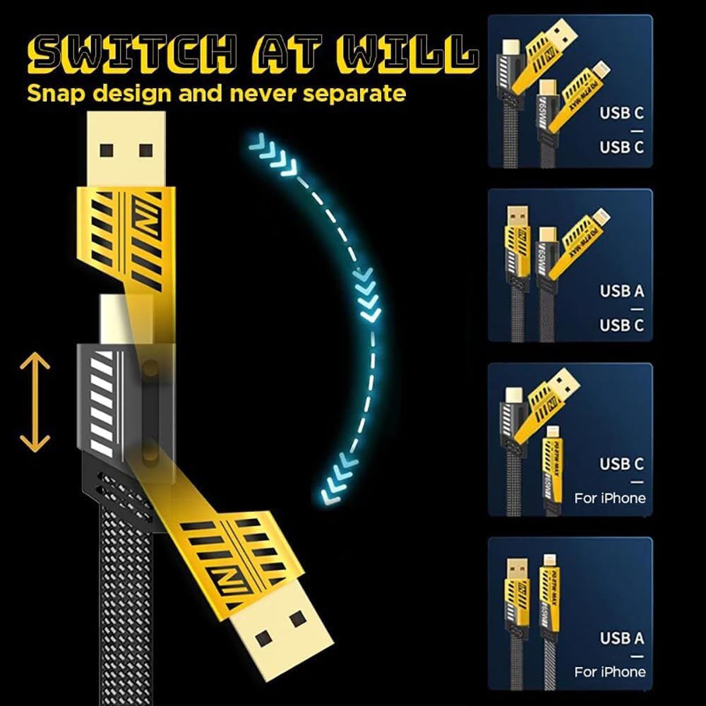 4 in 1 Multi Charging Cable – USB Type C & Lightning Fast Charging Cable with Data Sync for iPhone, Android & Devices