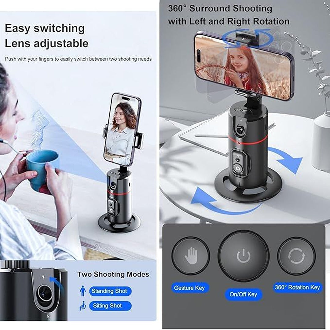 Auto Face Tracking Tripod 360° – Smart Phone Holder with Gesture Control & Remote
