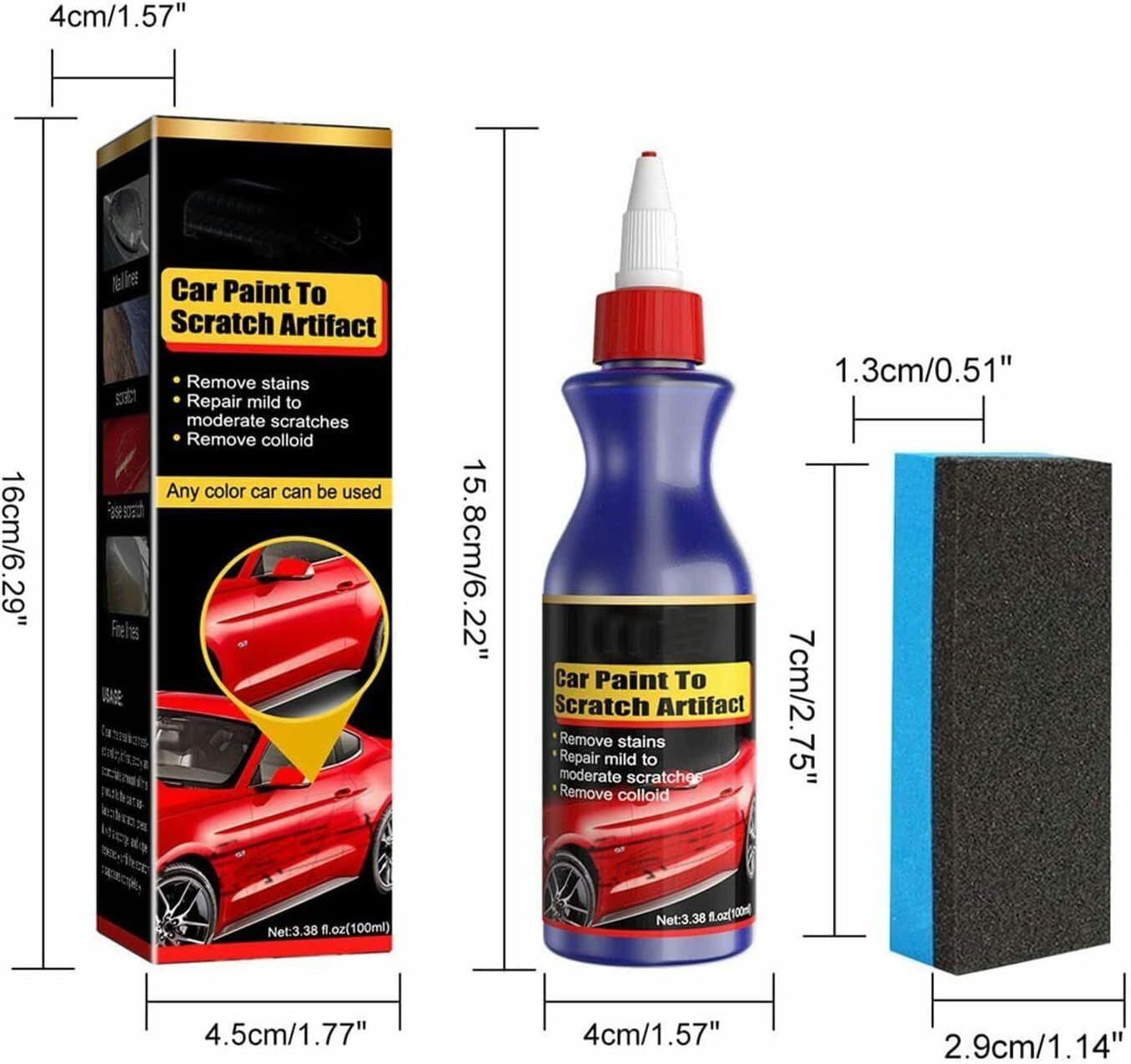 Car Scratch Remover Repair Kit – Auto Paint Scratch Repair Compound with Foam Pad for Light Scratches & Surface Marks