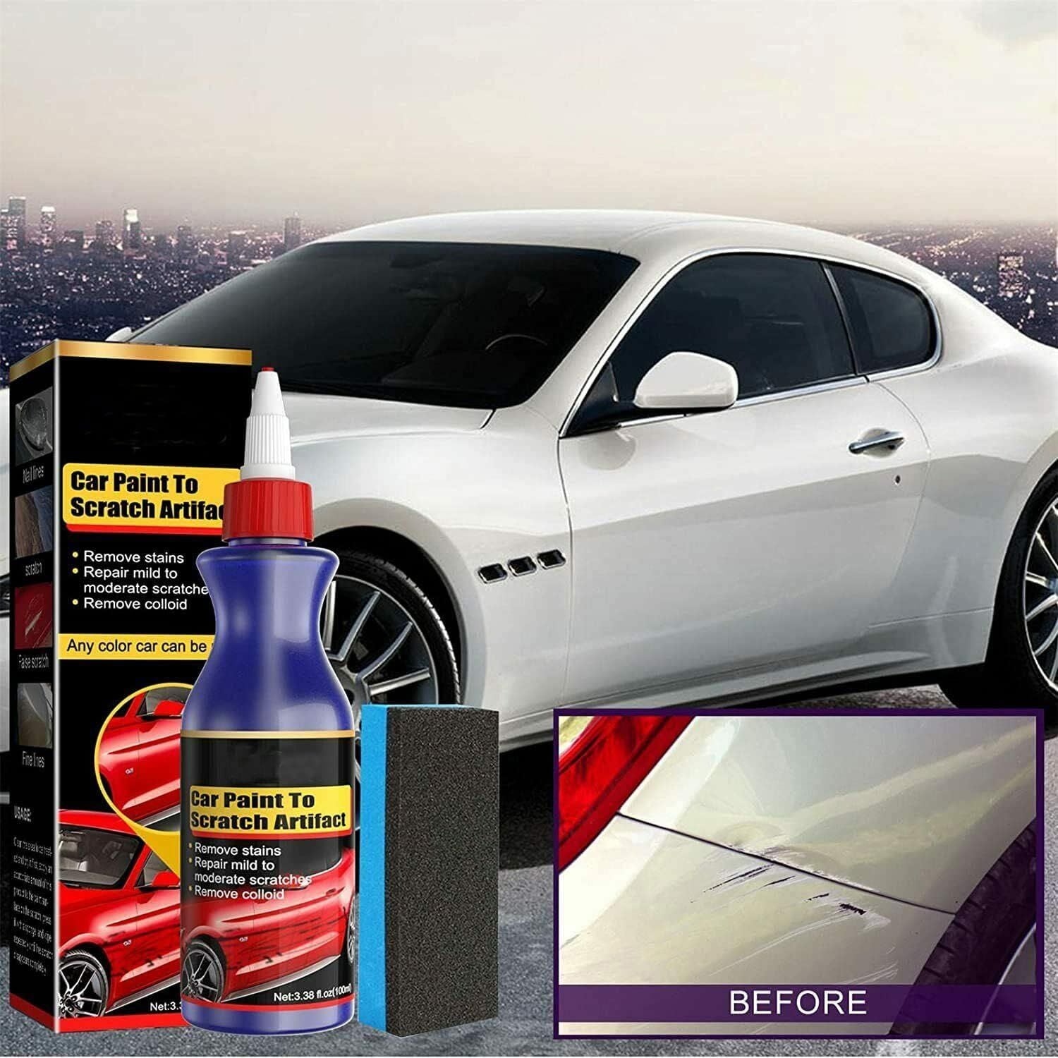 Car Scratch Remover Repair Kit – Auto Paint Scratch Repair Compound with Foam Pad for Light Scratches & Surface Marks