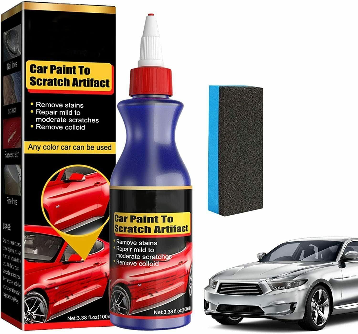Car Scratch Remover Repair Kit – Auto Paint Scratch Repair Compound with Foam Pad for Light Scratches & Surface Marks