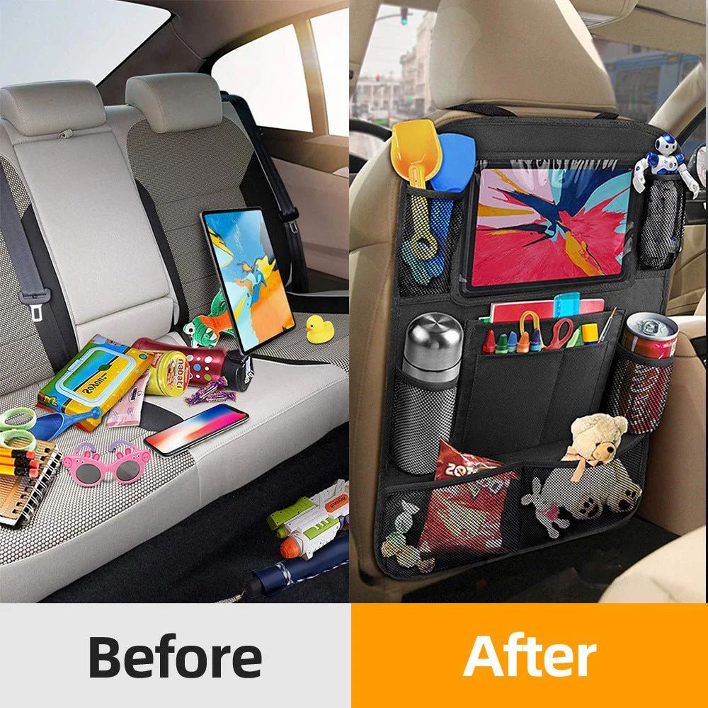 Car Seat Back Storage Organizer - Multi Pocket Car Backseat Organizer Bag with Bottle Holder & Tablet Slot