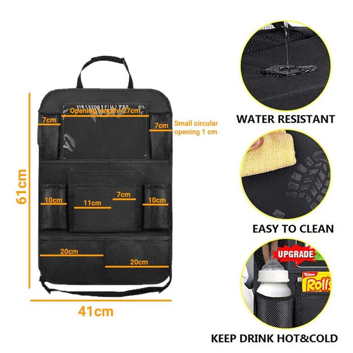 Car Seat Back Storage Organizer - Multi Pocket Car Backseat Organizer Bag with Bottle Holder & Tablet Slot