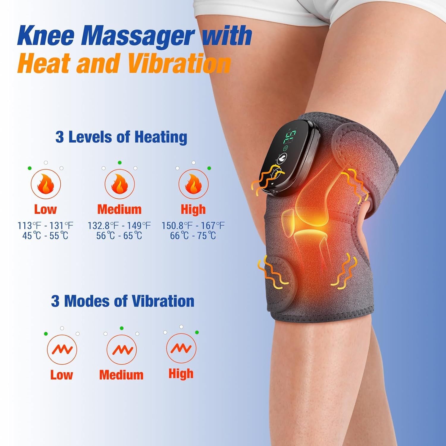 Electric Knee Massager with Heat – Cordless Heating Wrap for Knee, Elbow & Shoulder