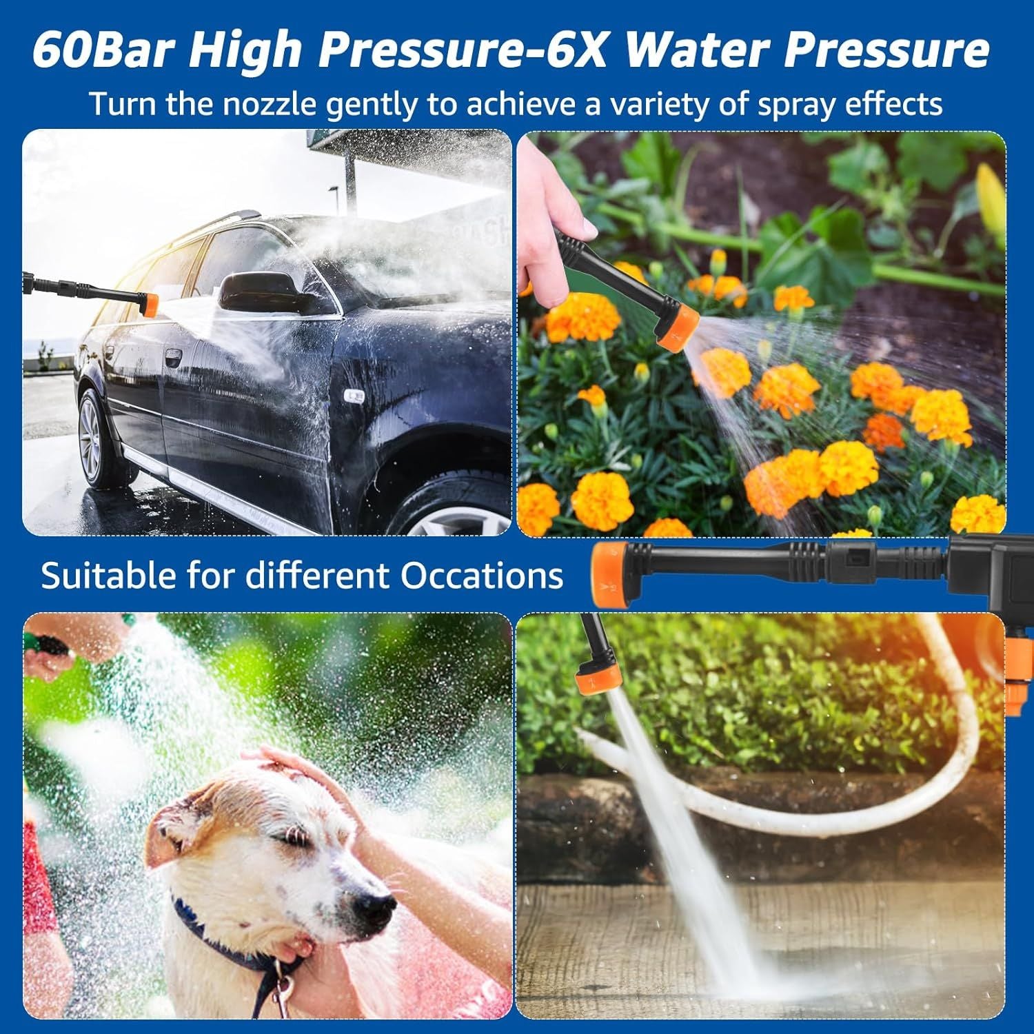 High Pressure Water Cleaning Sprayer 21V – Portable Cordless Pressure Washer with 6 Mode Nozzle for Car Wash & Garden Use