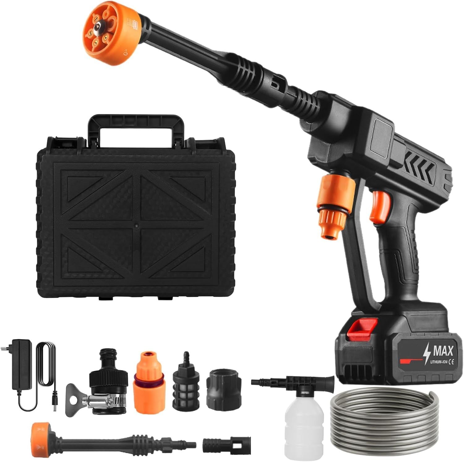 High Pressure Water Cleaning Sprayer 21V – Portable Cordless Pressure Washer with 6 Mode Nozzle for Car Wash & Garden Use