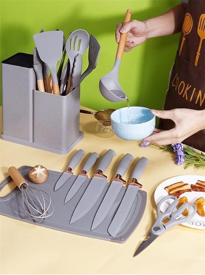 19 Piece Kitchen Utensils Set – Silicone & Nylon Cooking Tools with Holder Heat Resistant Kitchen Accessories Set