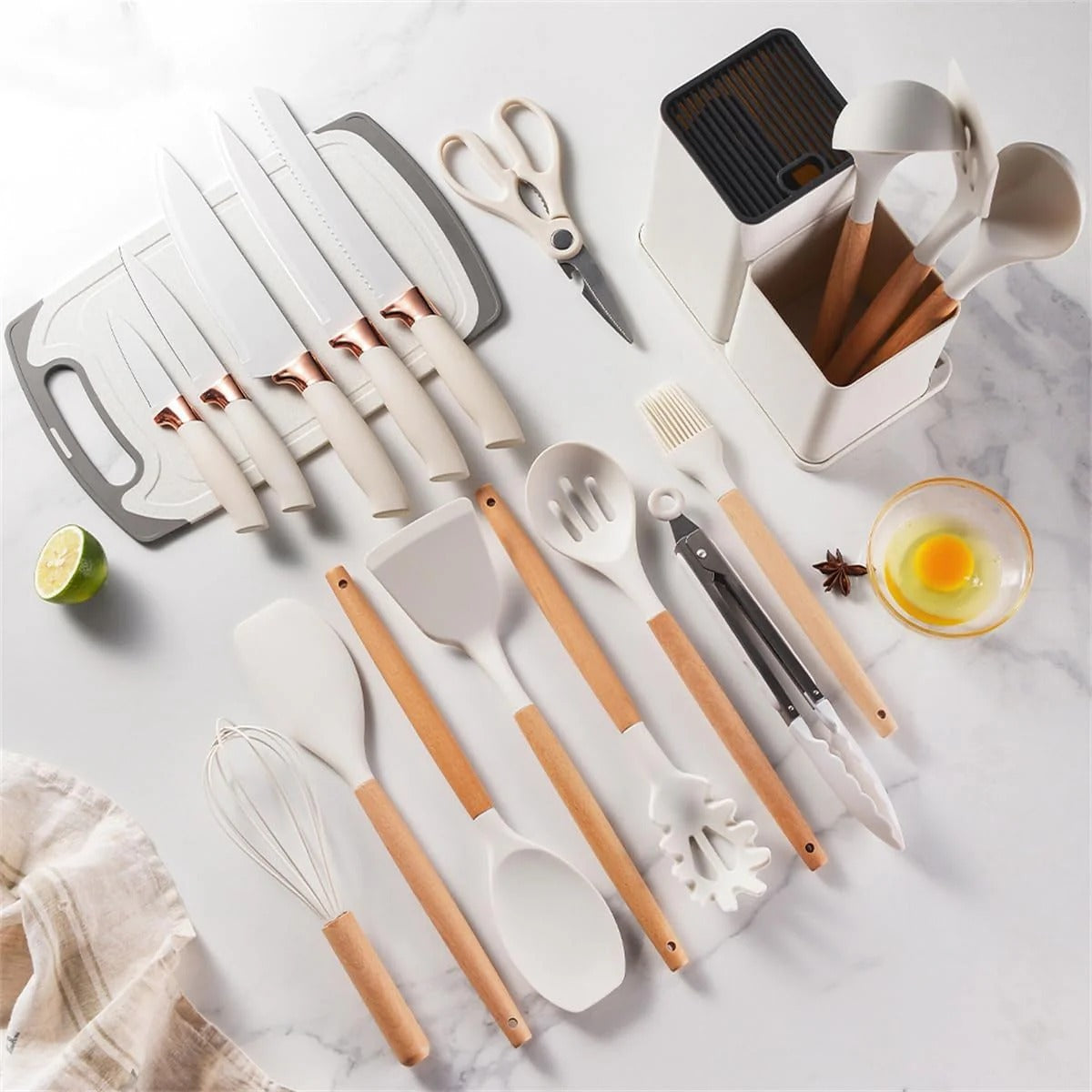 19PCS Kitchen Set – A complete utensil and knives toolkit with Storage Stand