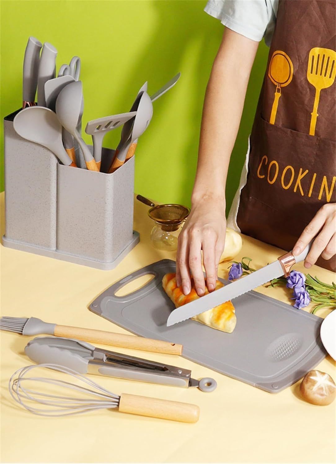 19 Piece Kitchen Utensils Set – Silicone & Nylon Cooking Tools with Holder Heat Resistant Kitchen Accessories Set